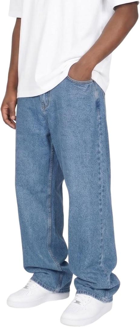 Plaid&Plain Men's Baggy Jeans Wide Leg Heavyweight 100% Cotton Loose Fit Jeans, Elastic Waist, (34W x 28L, Antique)