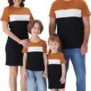 PATPAT Matching Family Outfits Mom and Me Matching Outfits Short Sleeve Round Neck Midi Shirt Dress (L)