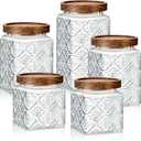 Gerrii 5 Pcs Begonia Pattern Square Vintage Glass Food Storage Containers 17/24/34 oz Glass Jar with Lid Airtight Candy Jar Food Canisters for Kitchen Counter Pantry Coffee Tea Beans