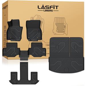 LASFIT Floor Mats & Backrest Mats & Cargo Mats for Mazda CX-90/CX-90 PHEV 2025 2024 7 Seats with 2nd Row Bucket Seats, All Weather TPE Custom Fit Floor Liners for CX-90/CX-90 PHEV Car Mats