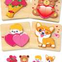 Yetonamr Valentines Wooden Puzzles Gifts for Kids, 4 Pack Toddler Valentine Day Toys for Boys Girls, Valentine Gifts for Kids Classroom, Montessori Toys Valentines Day Party Favors