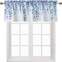 Valances for Windows Rod Pocket Curtain Blue 42 x 12 inch | Eucalyptus Leaf Print Rod Pocket Light Filtering Window Treatments Valance for Kitchen Bathroom Laundry Living Room