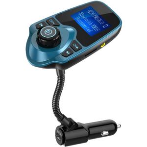Nulaxy Bluetooth Car FM Transmitter Audio Adapter Receiver Wireless Handsfree Voltmeter Car Kit TF Card AUX 1.44 Display  KM18 Peacock Blue