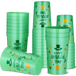 Meanplan 30 Pcs St Patrick's Day Party Plastic Cups Bulk Happy St Patrick's Day Green Shamrock Cups Reusable Lucky Drinking Irish Favors for Adults Beer Beverage Party Supplies Decorations(12 oz)