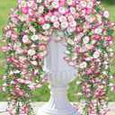 Artificial Flowers for Outdoors, 6-Pack UV Resistant Silk Morning Glory Flowers Vines, Realistic Fake Haning Plants Outside Decroation for Porch Patio Balcony Yard Garden (Light Pink)