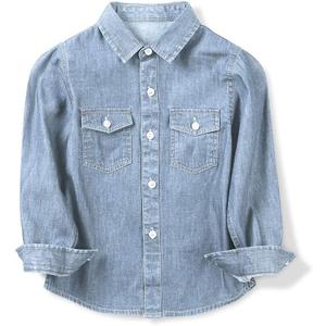 OCHENTA Boys Denim Button Down Shirt Long Sleeve Kids Casual Cowboy Chambray Top Jeans Clothes Light Blue Tag 140-7-8Y