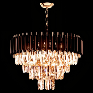 20" Round Black and Gold Crystal Chandelier,39" Adjustable Height 4 Tier K9 Crystal Pendant Light Fixtures,9-Lights Luxury Chandeliers for Dining Room,Kitchen Island,Living Room,Foyer,Bedroom Etc