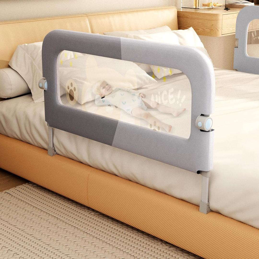 Bed Guard Rail for Toddlers - 47 inches Lift Foldable Toddler Bed Rails for Kids - Safety Baby Bed Rail Guard with Reinforced - Great Fit for Kids Twin Double, Full Size, Queen, King Size