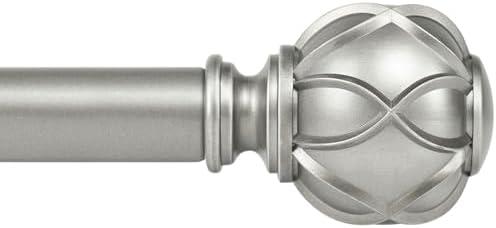 KAMANINA Silver Curtain Rods for Windows 72 to 144 Inches (6-12ft) Long Heavy Duty Curtain Rods, 7/8 Inch Adjustable Drapery Rods with Decorative Netted Texture Finials