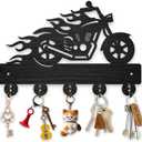 MAYJOYDIY Wood Motorcycle Flame Coat Hooks Motorbike Fire Key Holder for Wall 11.87.9inch Black Key Hooks Rack 5 Alloy Hooks Home Decor Gifts Entryway Kitchen Bathroom Storage Organizer