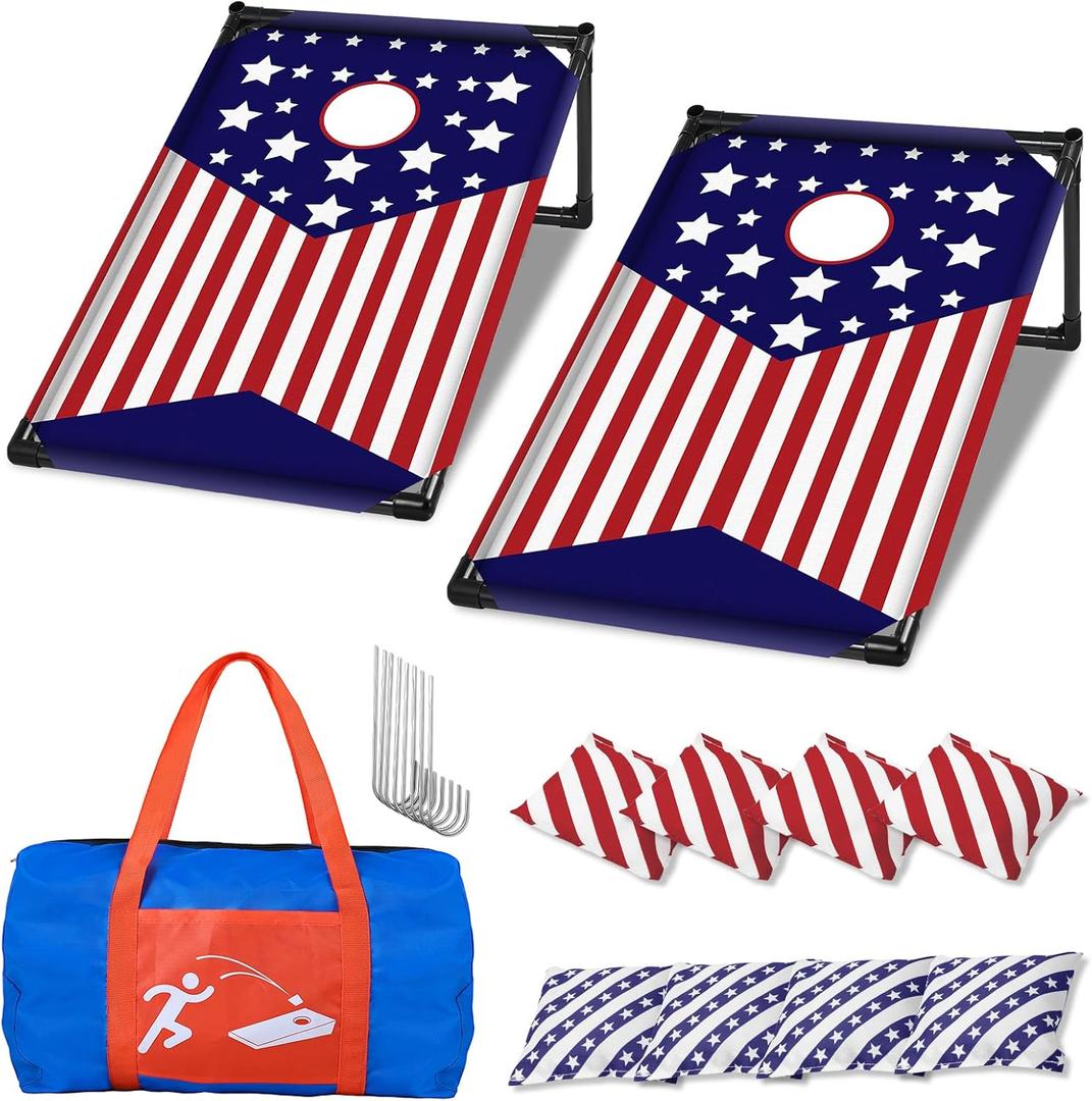 NZQXJXZ Portable Cornhole Board Set with 8 Bean Bags - 3x2 Ft Corn Hole Toss Game for Indoor and Outdoor Parties, Ideal for Kids, Adults, Beach, Yard and Camping