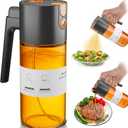 Upgrade 2 in 1 Oil Sprayer for Cooking, 17oz Light-Blocking Glass Olive Oil Dispenser Bottle for Kitchen,Food-Grade Oil Mister with 8 Stickers for Salad, Frying(Amber Bottle-Black Gap)