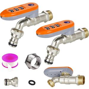 Lockable Outdoor Faucet with Password Lock, Heavy-Duty Brass Anti-Theft Garden Faucet, 1/2" NPT Inlet & Outlet, Includes 3/4" Conversion Adapters for Garden, Patio, Anti-Theft Water Security