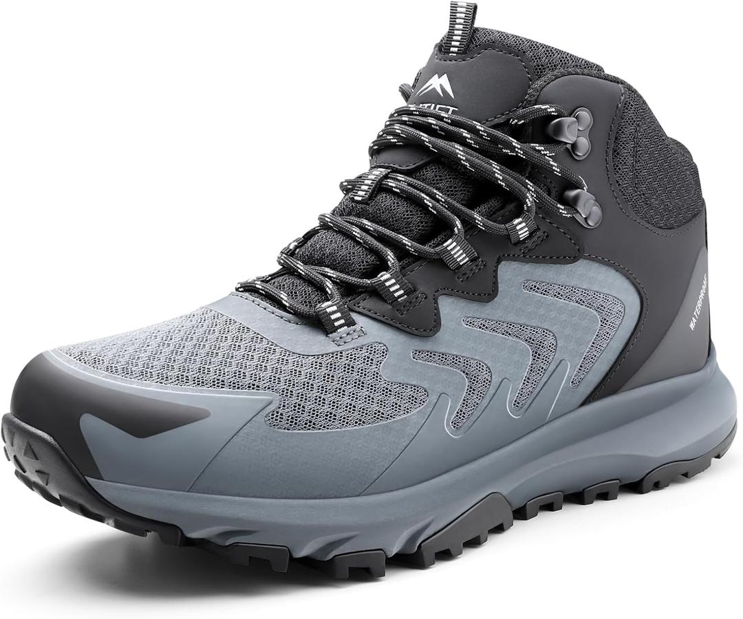Men's Waterproof Hiking Boots Lightweight Comfortable Outdoor Walking Trail Boots Shoes (10.5, Grey-1)