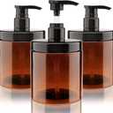 Pump Bottle Dispenser 3 Pcs 600ml/20oz Refillable Plastic Pump Bottles Wide Mouth Jar Style BPA Free Empty Pump Bottles Bathroom Shower Containers for Lotion Shampoo Conditioner (Brown)