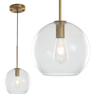 Modern Globe Pendant Light Fixtures, Mid-Century Glass Globe Flush Mount Ceiling Light, Rustic Light Pendant Lights Kitchen Island Dinning Hanging Pendant Light  (Gold-Clear, 20cm/8)