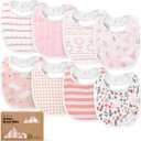 8-Pack Organic Baby Bibs for Boys, Girls - Soft Cotton Drooling and Teething Bibs for Baby Girl & Boy, Extra Absorbent, Easy to Clean & Put On for Toddler, Newborn, Infant 0-24 Months (Sweet Charm)