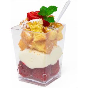 50 Pack 4 oz. Square Small Plastic Dessert Cup With Spoons Hermes Professional-Grade Recyclable Transparent Disposable Party Cup for Parfait Desserts, Appetizers, and Events CMJJ