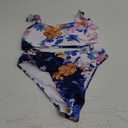 Pink Queen Women's Crop Top High Waisted Cheeky Bikini Set Two Piece Swimsuits (S, Floral Navy Blue)