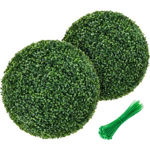 2Pcs 19'' Artificial Plant Boxwood Topiary Ball, Faux Boxwood Topiary Ball, All-Year Greenery Faux Balls Plant Decorative Balls for Outdoor,Indoor,Garden,Backyard,Wedding