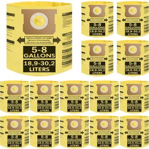 15 Pack 5-8 Gallon Vacuum Bags, Compatible with Shop Vac 5-8 Gallon Wet/Dry Vacuum; Type E 90661, 9066133; Type H 90671, 9067133; VF2004, VHBS, VDBS; Disposable Collection Filter BagYellow)