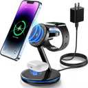 3 in 1 Charging Station for Apple Devices 18W Fast Mag-Safe Charger Stand Magnetic Wireless Charger Station for iPhone 17 16 15 14 13 12 Pro/Pro Max/Plus/Mini AirPods 2/3/Pro iWatch Ultra 2-8 Serials (Black)