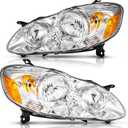 Headlights Assembly Pair for 2003-2008 Toyota Corolla S/CE/LE/XRS Sedan Headlamps Head Lights Replacement Driver and Passenger Side,Chrome Housing Amber Reflector Clear Lens