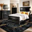 RELEANY Washable Area Rugs 7'x9' Non-Slip Modern Abstract Soft for Living Room Entryway Bedroom Kitchen, Print Pattern, Dark Black Gold