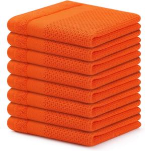Homaxy 100% Cotton Dish Cloths, 8 Pack - 12 x 12 Inches, Waffle Weave Super Soft and Absorbent Dish Towels Quick Drying Dishcloths, Orange