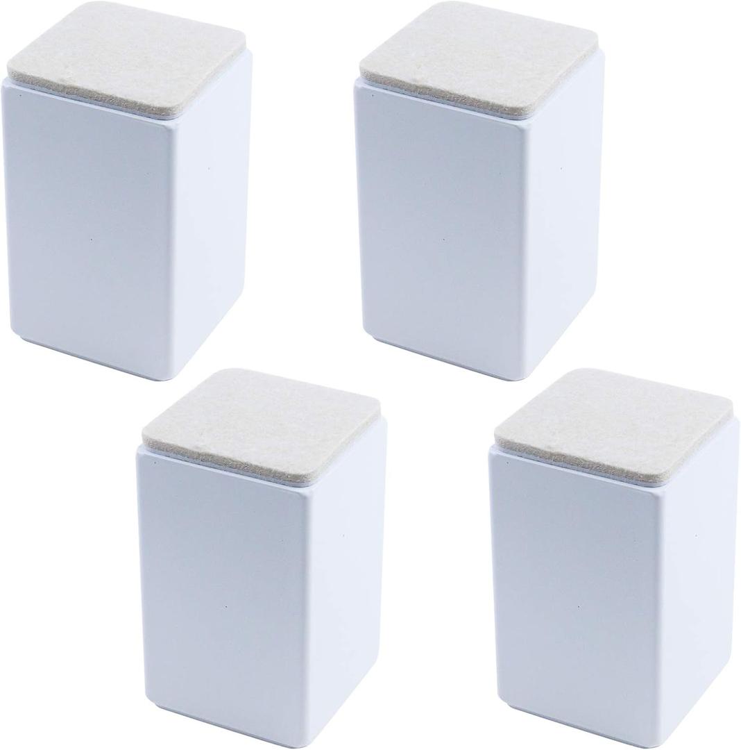 4" Self Adhesive Bed and Furniture Risers,Steel Bed Riser to Heavy Furniture or Beds Self-Adhesive Chair Table Risers,Square White