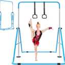 ZUETK Expandable Gymnastics Bar for Kids, Adjustable Height Junior Training Kip Bar, Folding Gymnastic Horizontal Bars Monkey Bar, Home Gym Equipment for Kid Gymnasts, Child, Girl, Boy (Blue)