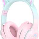 Bluetooth Kids Headphones, Cat Ear LED Light Up Kids Wireless Headphones, Bluetooth 5.1&Stereo Sound, Foldable, Adjustable Headband, Children Headphone with Microphone for School/Tablet (Pink)