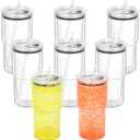 18 Oz 8 Pack Acrylic Snowglobe Tumbler, Snow Globe Cups with Pre Drilled Hole, Double Wall Plastic Clear Travel Coffee Tumbler Mugs for Snow Globe Glitter DIY