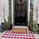 Red and White Plaid Rug Christmas Outdoor Front Door Mat Cotton Hand-Woven Washable Rug for Layered Door Mats Carpet for Farmhouse, Porch, Entryway, Living Room(Red and White, 27.5"43.3")