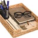 PINXIURY Water Hyacinth Letter Tray for A4 File Desk Mail Letter-Size Paper, Basket Woven Organizer, Magazine Files Storage, Office Document Organizer and Storage (Natural)