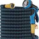 Expandable Garden Hose 75 ft Water Hose with 10 Function Spray Nozzle, Lightweight Flexible Hose with 3/4 Inch Solid Fittings and 3-Layer Latex Core, 75ft Retractable Stretch Hose (Black & Blue)