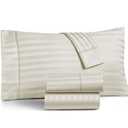 TEXAS LINEN CO. Luxury Egyptian Cotton King Size Sheet Set - Texan Talkin' Damask 600 Series 4 PC Deep Pocket Fitted and Flat Sheets, Cooling Extra Long Staple Sateen Hotel Bedding - Ivory Stripe