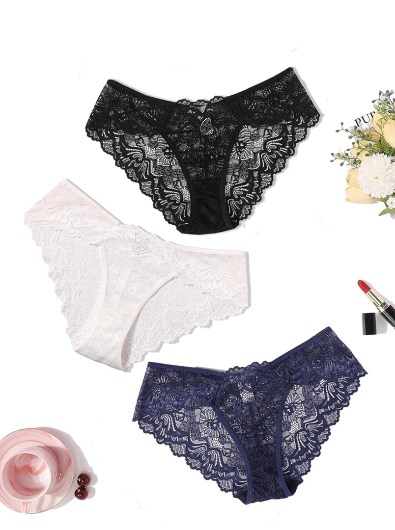 Avidlove Lace Underwear for Women Sexy Hipster Panties Breathable Bikini Panty 3 Packs S