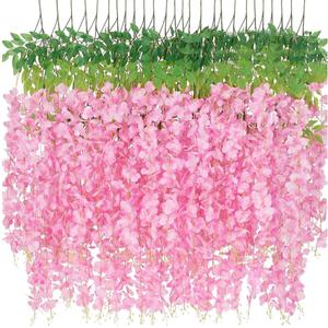 50 Pack Wisteria Artificial Fake Hanging Flowers - 3.6Ft Faux Wisteria Vines Artificial Plants Garland for Wedding Party Balcony Yard Porch Garden Patio Home Decor(Pink)