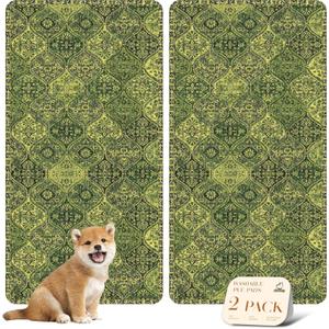 nunubaby Washable Pee Pads for Dogs, Stylish, Non-Slip and Leak-Proof Pee Pads. Reusable Potty Pads for Dogs for Crates and Floors.(Green/Multi, 24" x48" )