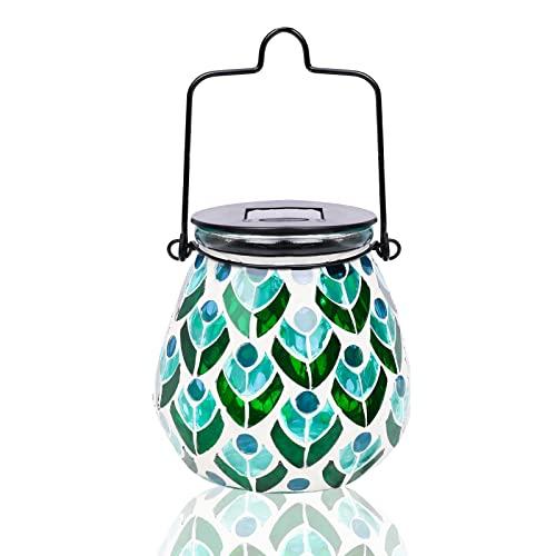 Afirst Mosaic Solar Lanterns Outdoor - Glass Hanging Solar Lights Hollow Out Waterproof Table Lamp Outdoor Decorative for Garden, Patio, Holiday Party Outdoor Decoration