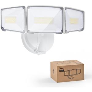 Philips 72W 7400LM LED Flood Lights Outdoor, Switch Controlled Aluminum Security Lights, 3 Adjustable Heads, Wall Mount, 5000K Daylight, Waterproof for Yard, Garage (White-On/Off)