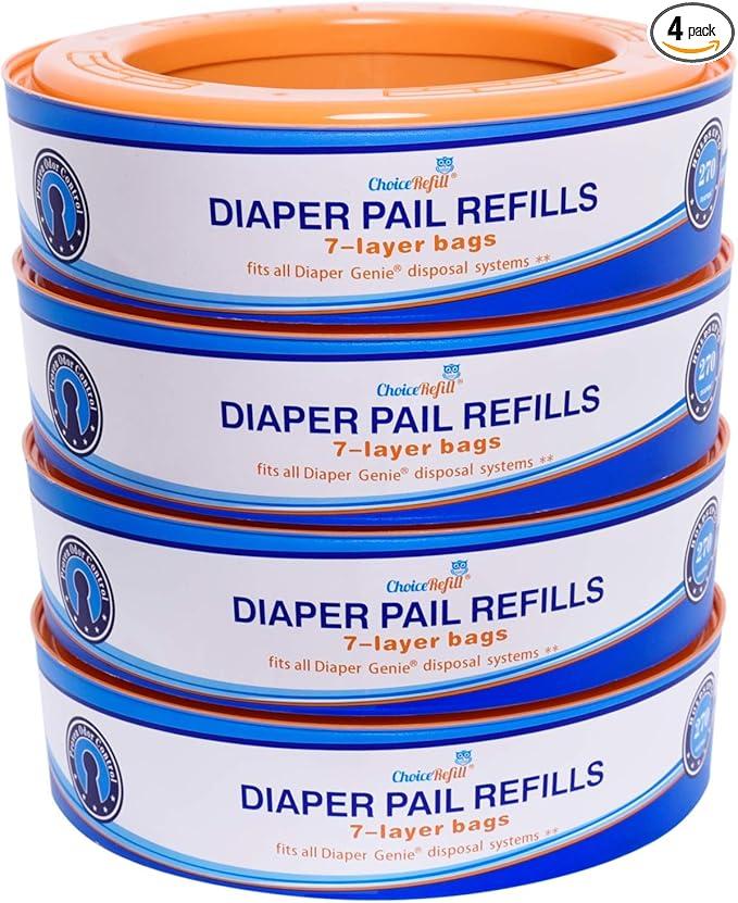 ChoiceRefill Compatible with Diaper Genie Pails, 4Pack, 1300count