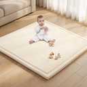 Goyuu Ultra Soft 1.3" Thick Baby Play Mat for Floor, 50x50 Playpen Mat Elasti-Foam Padded Crawling Mat for Babies, Toddlers, Infant, Kids, Non-Slip Backing Safe for Tummy Time, Beige