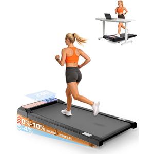 Walking Pad with Incline 10% & Decline -4%, Under Desk Treadmill for Office, Portable Treadmills, Compact Treadmill for Small Space, 265lbs Capacity, Remote Control, Led Display