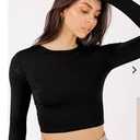 Long Sleeve Crop Tops for Women Black L
