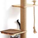 FUKUMARU Cat Scratching Activity Tree Wall Mounted, 50 Inch Cats Scratch Post, with Kitten Bed, Rubber Wood Scratcher Posts, Large