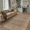6x9 Area Rug Brown Machine Washable Living Room Bedroom Vintage Distressed Non Slip Carpet Indoor Large Low Plie Thin Dining Room Office Retro Accent Throw Rug
