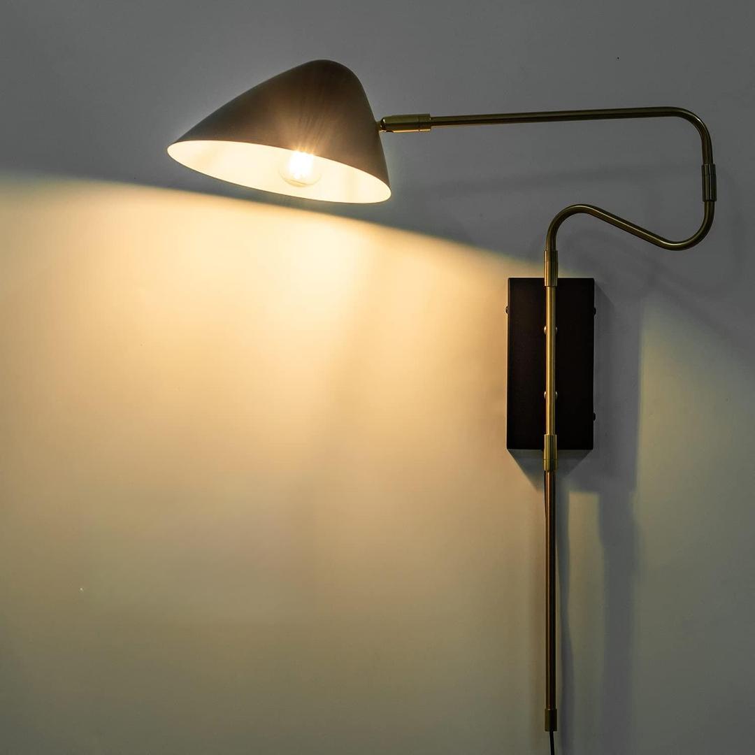 Modern Plug in Wall Sconces, Black Swing Arm Wall Lights with ON/Off Switch Cord for Bedroom Living Room