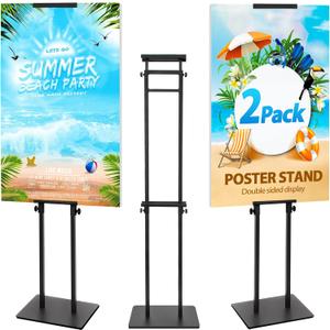 2Pack Poster Stand for Display, Heavy Duty Floor Standing Sign Holder, Double-Sided Poster Board Stand, Adjustable Height Up to 80 inch, Outdoor Banner Stand for Board & Foam Display, Black